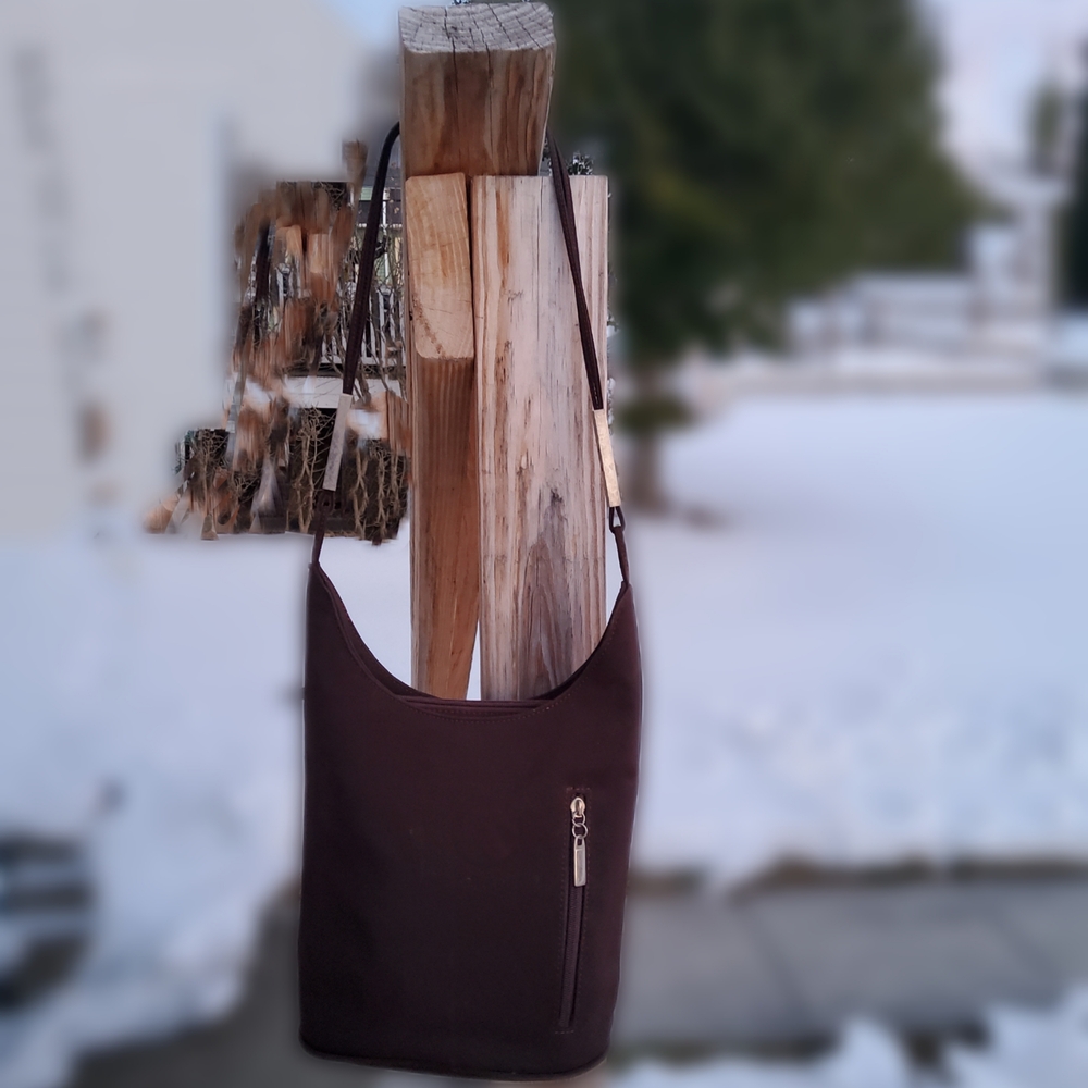 Vintage Dark Brown Hobo Shoulder Bag | Minimalist Sleek Aesthetic | Silv Hardwar